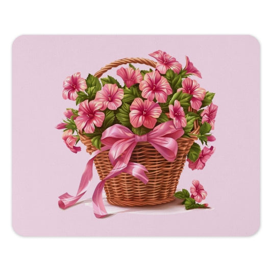 Floral Basket Mouse Pad, Pink Flower Mousepad, Cute Desk Decor, Home Office Accessories, Flower Basket Gift, Pretty Mousepad Gift Idea - Tawshia