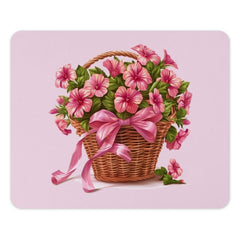 Floral Basket Mouse Pad, Pink Flower Mousepad, Cute Desk Decor, Home Office Accessories, Flower Basket Gift, Pretty Mousepad Gift Idea - Tawshia