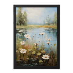Pond Flowers Wall Art, Floral Landscape Print, Nature Inspired Artwork, Serene Water Lilies Painting, Botanical Home Decor, Wall Art - Tawshia