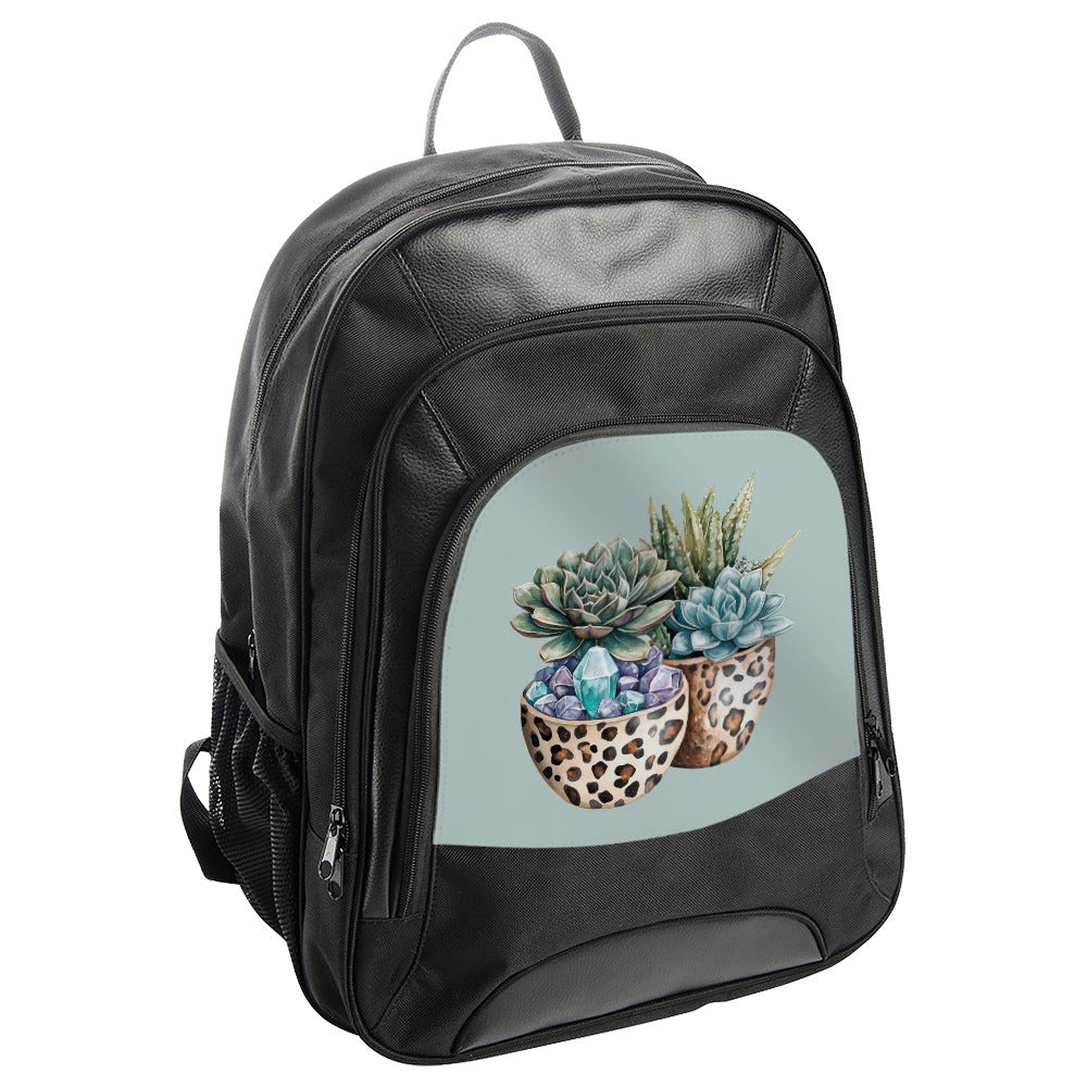 Succulent Backpack, Leopard Print Planter, Boho Chic Back Pack, Crystal Decor, Stylish School Bag, Nature Lover Gift, Trendy Travel BackPack - Tawshia