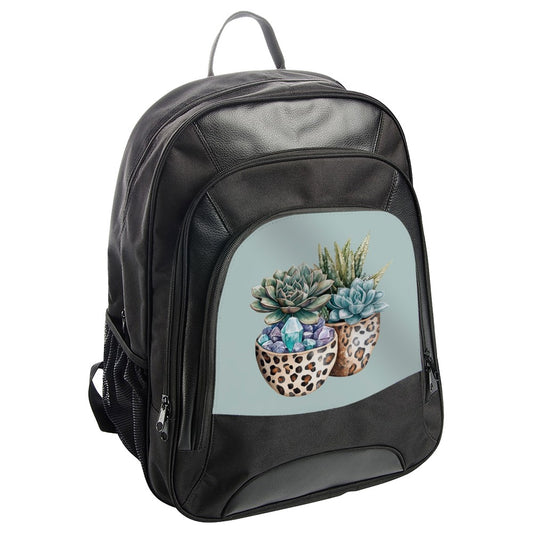 Succulent Backpack, Leopard Print Planter, Boho Chic Back Pack, Crystal Decor, Stylish School Bag, Nature Lover Gift, Trendy Travel BackPack - Tawshia