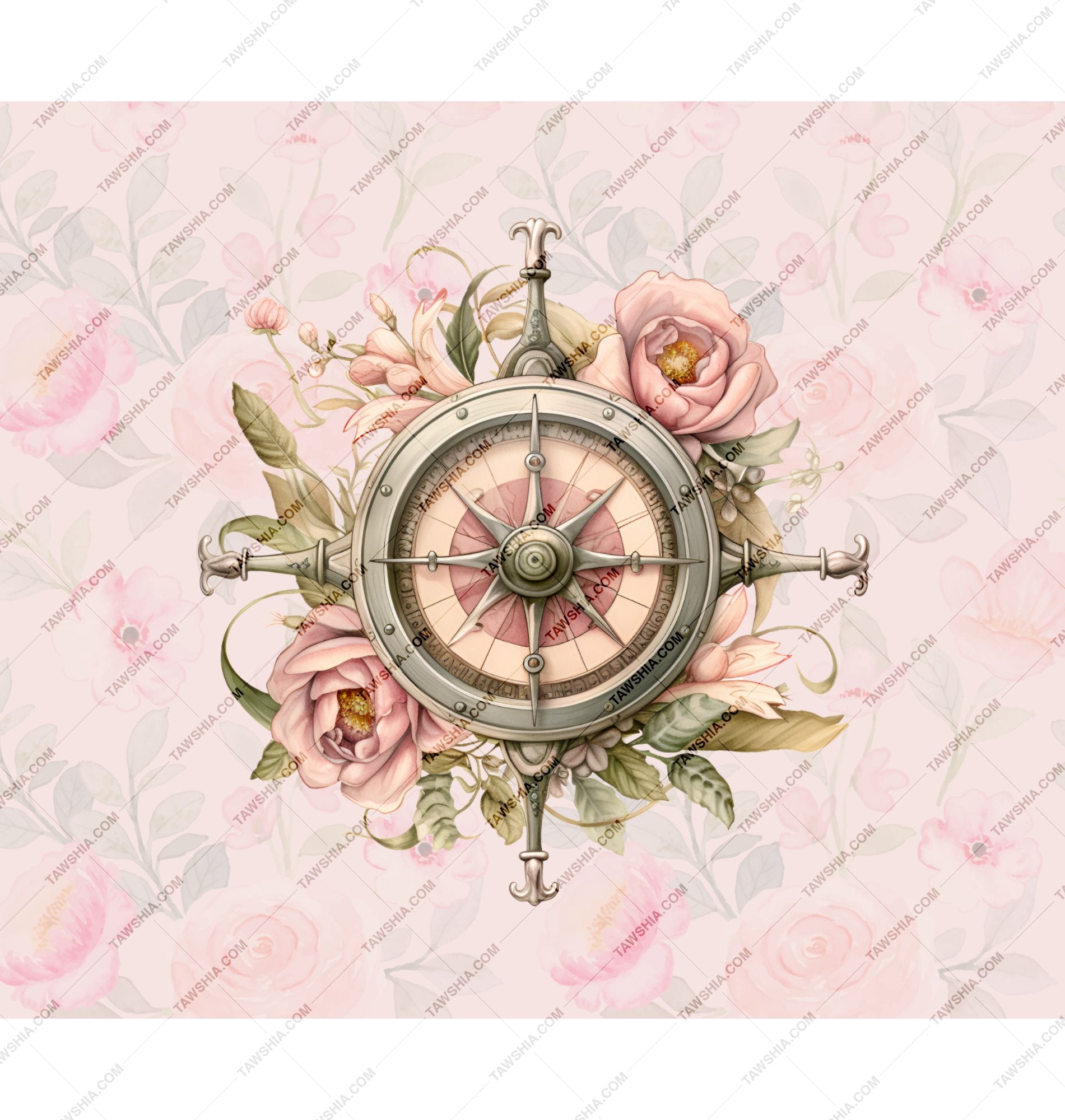 Vintage Floral Compass with Elegant Rose Design product