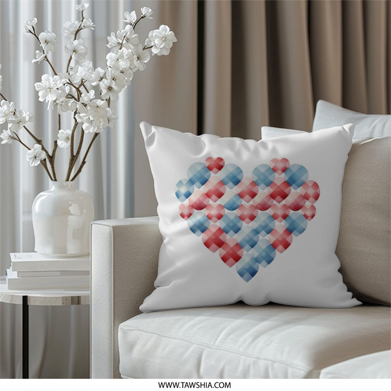 Heart Pillow, Geometric Hearts Throw Pillow, Red and Blue Love Heart Pillow, Valentine's Day Gift, Modern Heart Pillow Cover, Love Cushion - Tawshia