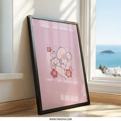 Mother and Child Wall Art, Line Art Print, Floral Wall Decor, Minimalist Art, Mother's Day Gift, New Baby Art, Home Decor - Tawshia