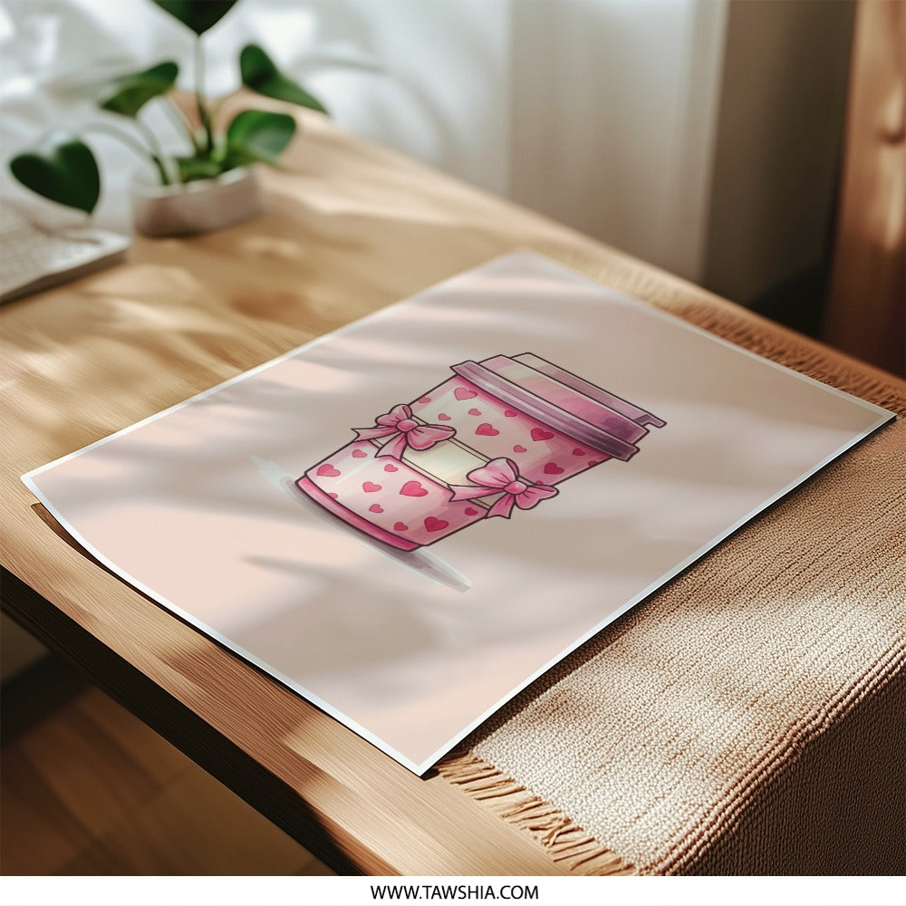 Pink Coffee Cup Photographic Print, Heart Art Print, Cute Food Decor, Valentine Decor, Coffee Lover Gift, Home Decor, Kitchen Art Print - Tawshia