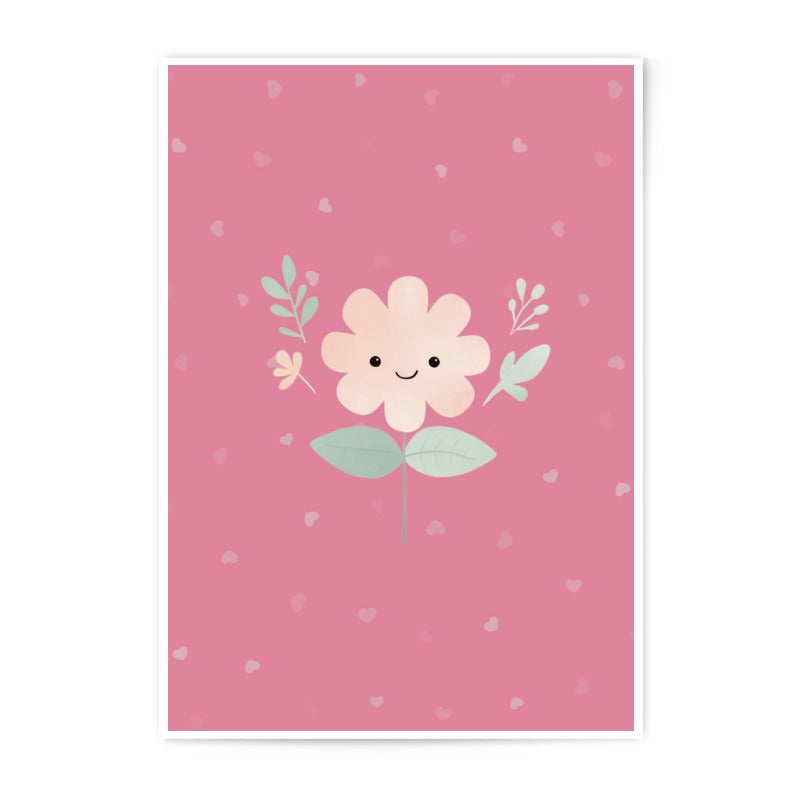 Cute Smiling Flower Photographic Print, Pink Floral Art Print, Whimsical Flower Wall Decor, Nursery Art, Home Decor - Tawshia