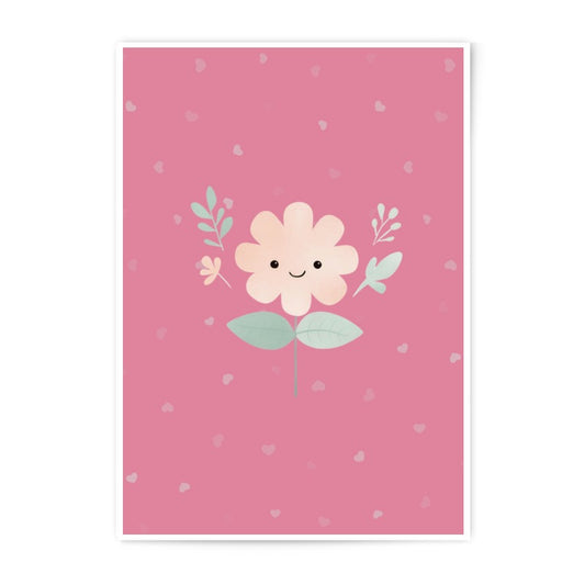 Cute Smiling Flower Photographic Print, Pink Floral Art Print, Whimsical Flower Wall Decor, Nursery Art, Home Decor - Tawshia