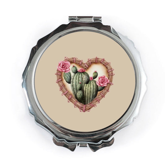 Cactus Rose Pocket Mirror, Floral Heart Compact Mirror, Succulent Gift Idea, Cute Makeup Mirror, Travel Mirror, Purse Mirror - Tawshia