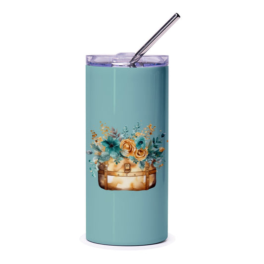 Floral Luggage Tumbler, Unique Gift, Travel Tumbler, Cute Water Bottle, Trending Tumbler Design, Stainless Steel Tumbler, Gift for Traveler - Tawshia