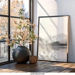 Misty Mountain Lake Wall Art, Minimalist Landscape Print, Foggy Mountain Scenery, Nature Photography, Serene Home Decor, Mountain Reflection - Tawshia