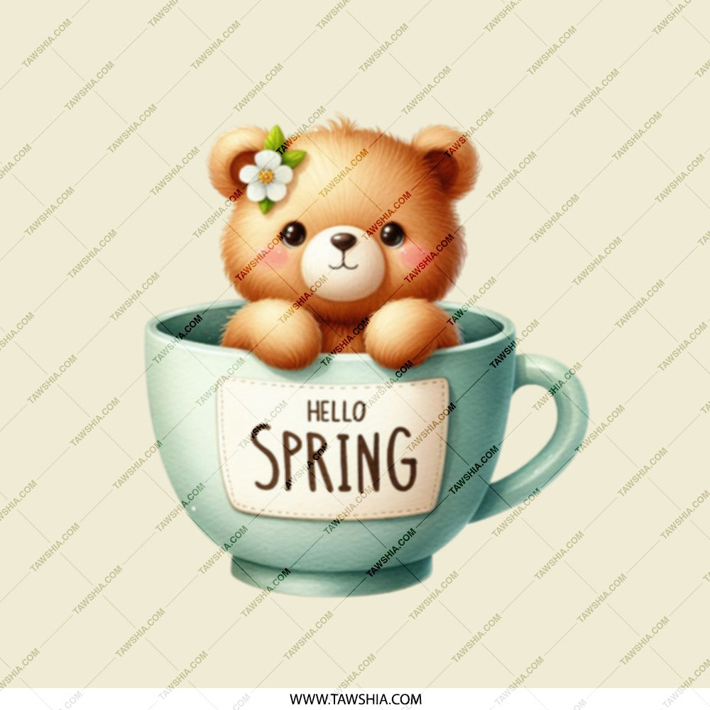 Cute Spring Teddy Bear Pocket Mirror, Hello Spring Compact Mirror, Springtime Gift, Floral Bear Mirror, Tea Cup Mirror, Floral Mirror - Tawshia