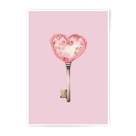 Heart Key Photographic Prints, Watercolor Art, Pink Home Decor, Love Gift, Valentine's Day Decor, Romantic Prints, Unique Wall Art - Tawshia