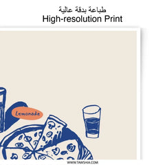 Pizza and Lemonade Photographic Print, Foodie Wall Art, Kitchen Decor, Dining Room Art Print, Illustrated Food Poster - Tawshia