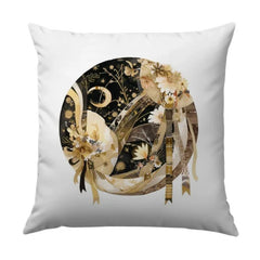 Celestial Moon Pillow, Floral Crescent Throw Pillow, Gold Accent Cushion, Decorative Pillow Cover, Luxury Home Decor - Tawshia