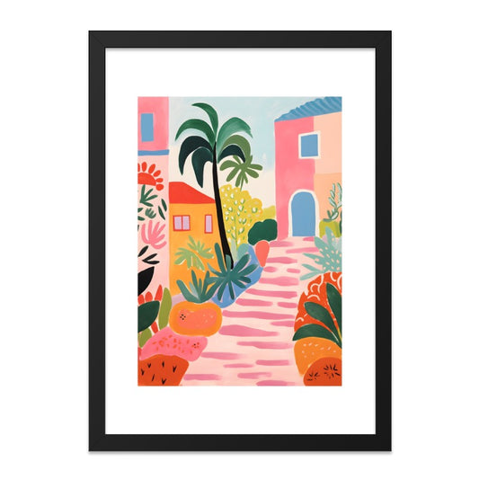Tropical Town Wall Art, Colorful Palm Tree Print, Summer Vacation Decor, Mediterranean Landscape Painting, Coastal Living Artwork - Tawshia