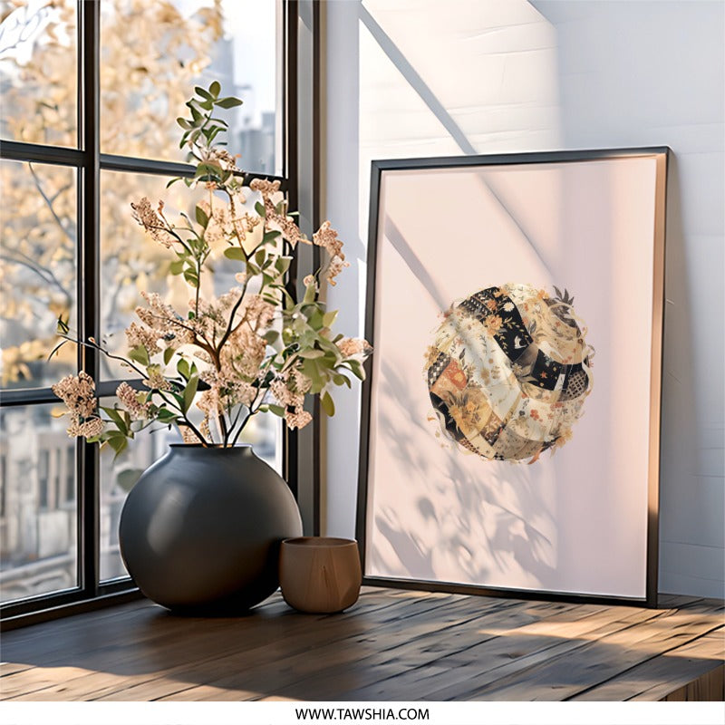 Floral Globe Wall Art, Abstract Sphere Print, Modern Home Decor, Unique Wall Hanging, Geometric Flower Design, Decorative Art Print - Tawshia