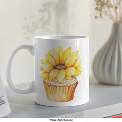 Sunflower Cupcake Mug, Floral Mug, Cute Mug, Coffee Mug, Gift for Her, Tea Mug, Summer Mug, Novelty Mug SKU: MG10004201 - Tawshia