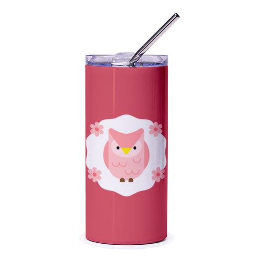 Pink Owl Tumbler, Cute Animal Tumbler, Gift for Owl Lovers, Floral Design Tumbler, Unique Drinkware, Everyday Tumbler - Tawshia
