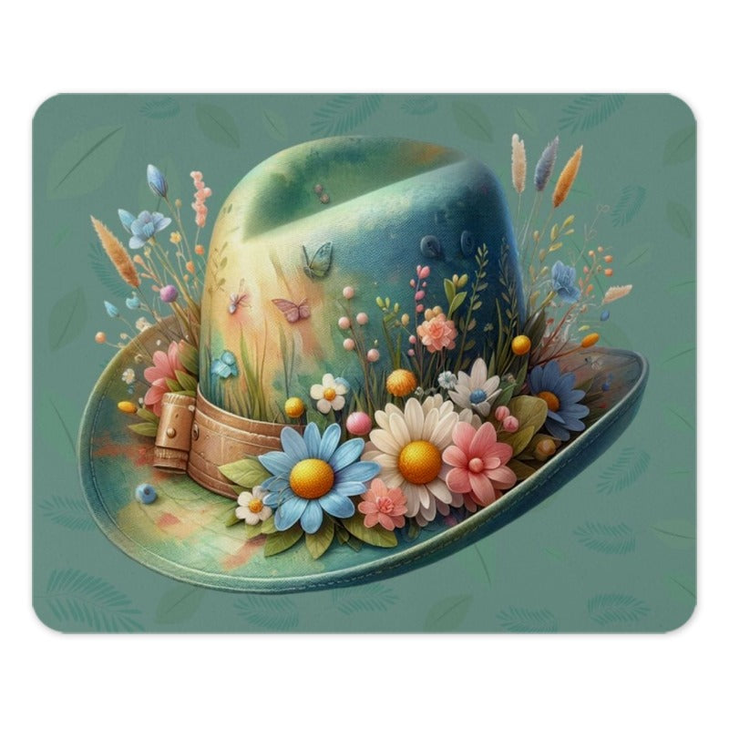 Floral Hat MousePad, Butterfly Mouse Pad, Flower Garden Mouse Mat, Cute Desk Accessories, Decorative Computer Mouse Pad - Tawshia