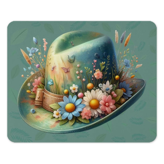 Floral Hat MousePad, Butterfly Mouse Pad, Flower Garden Mouse Mat, Cute Desk Accessories, Decorative Computer Mouse Pad - Tawshia