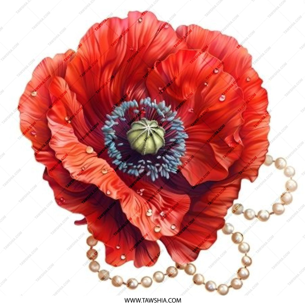 Red Poppy Pinback Button, Floral Pearl Jewelry Accessory, Elegant Flower Badge, Botanical Gift Idea, Stylish Pin Button, Unique Button - Tawshia