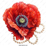 Red Poppy Pinback Button, Floral Pearl Jewelry Accessory, Elegant Flower Badge, Botanical Gift Idea, Stylish Pin Button, Unique Button - Tawshia