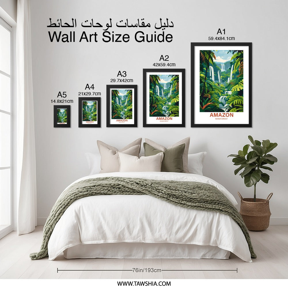 Amazon Rainforest Wall Art, Tropical Waterfall Scenery, Jungle Print Decor, Nature Lover Gift, Vibrant Landscape Artwork - Tawshia