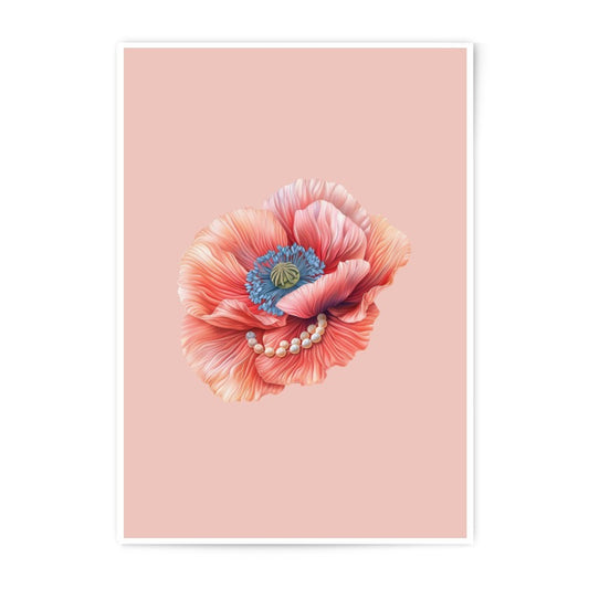 Poppy Flower Photographic Print, Floral Wall Art, Elegant Home Decor, Botanical Print, Pearl Adorned Flower, Peach Print, Chic Art Print - Tawshia