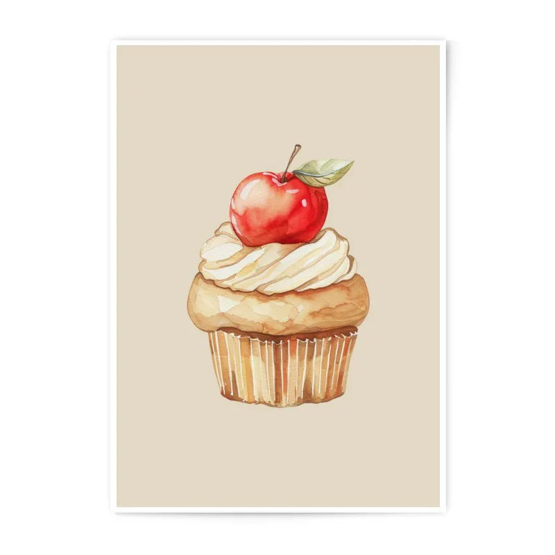 Apple Cupcake Watercolor Photographic Prints, Kitchen Wall Art, Dessert Illustration, Sweet Treat Decor, Food Art Print, Baked Goods Gift - Tawshia