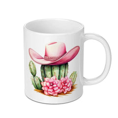 Cactus Cowgirl Mug, Western Pink Hat Coffee Mug, Desert Flower Mug, Unique Ceramic Mug, Cute Novelty Mug, Gift for Her, Southwestern Decor - Tawshia