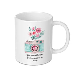 Floral Camera Mug, Give Yourself Credit, Watercolor Design Coffee Cup, Motivational Quote Mug, Unique Gift Idea, Cute Mug, Etsy Bestseller - Tawshia