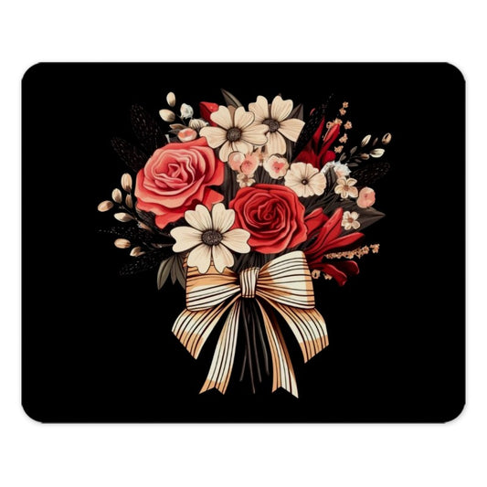 Floral Bouquet Mouse Pad, Red Roses, Cute Bow, Elegant, Computer Accessory, Desk Decor, Trendy Mousepad, Gift Idea - Tawshia