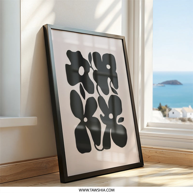 Abstract Floral Wall Art, Black and Beige Print, Modern Flower Art, Botanical Home Decor, Minimalist Wall Decor - Tawshia
