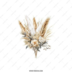 Beige Floral Pillow, Pampas Grass Pillow, Roses Throw Pillow, Elegant Pillow Cover, Bohemian Pillow, Home Decor Accent Pillow - Tawshia