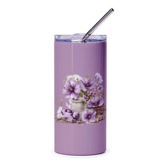 Purple Floral Tumbler, Retro Phone Gift, Flower Tumbler, Vintage Style Cup, Elegant Tumbler Design, Unique Gift Idea, Travel Mug - Tawshia