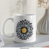 Blue Sunflower Mug, Floral Coffee Cup, Cute Flower Gift, Botanical Mug, Plant Lover Mug, Unique Ceramic Mug, Spring Design, Summer Mug - Tawshia