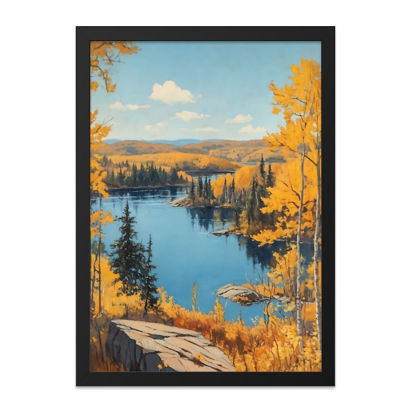 Autumn Lake Wall Art, Golden Forest Print, Landscape Painting, Nature Scene Decor, Home Decor Wall Art - Tawshia
