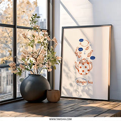 Ginger Tea Recipe Wall Art, Kitchen Decor Art, Drink Recipe Art, Lemon Ginger Art, Teapot Wall Art, Healthy Drinks Wall Art - Tawshia