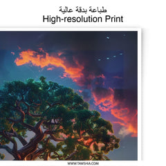 Bonsai Tree Art Photographic Print, Sunset Landscape Photo, Fantasy Tree Print, Nature Wall Decor, Dreamy Scene Photo Print, Colorful Sky - Tawshia