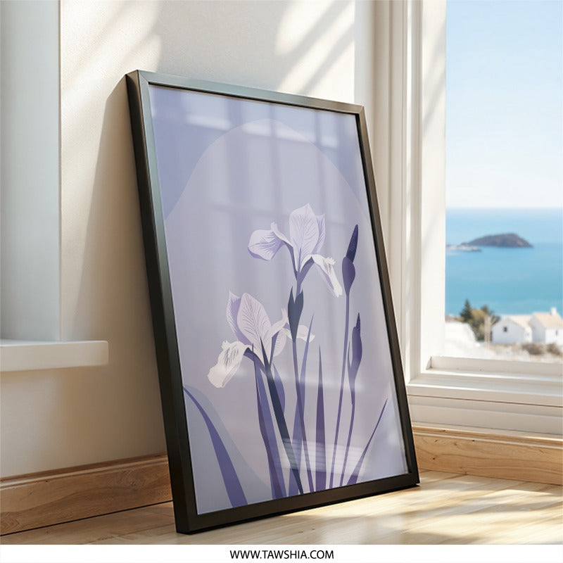 Iris Flower Wall Art, Floral Home Decor, Botanical Print, Purple Iris, Minimalist Art, Modern Wall Hanging, Nature Inspired Gift - Tawshia