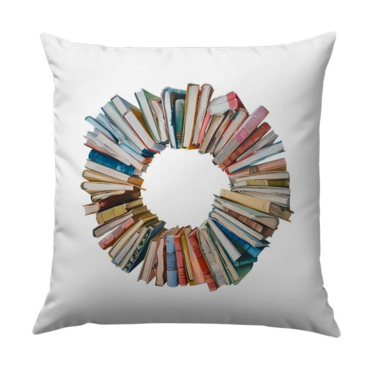 Book Wreath Pillow, Book Lover Gift, Reading Nook Decor, Literary Pillow, Home Decor, Bookish Gift, Teacher Pillow, Gift For Librarian - Tawshia