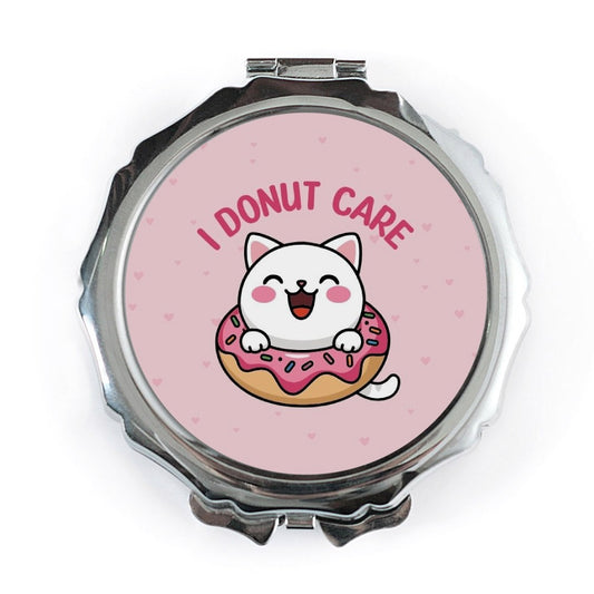 Donut Care Pocket Mirror, Cute Cat Compact Mirror, Kawaii Animal Makeup Mirror, Funny Foodie Gift, Novelty Present, Portable Accessory - Tawshia
