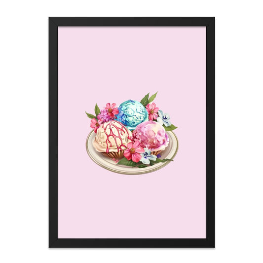 Ice Cream Wall Art, Floral Art Print, Dessert Wall Decor, Food Illustration, Kitchen Art, Colorful Home Decor, Whimsical Art Print - Tawshia