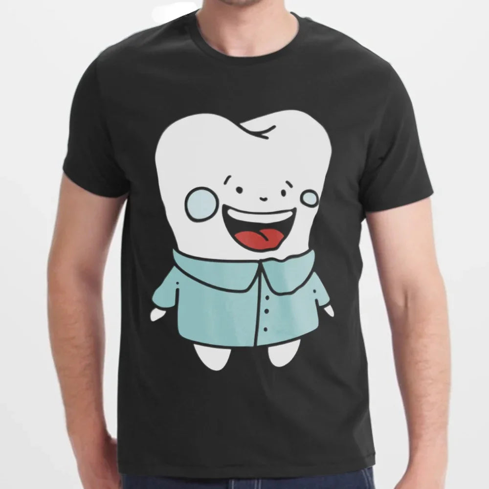 Fun Cartoon Tooth with Shirt Black T-shirt product