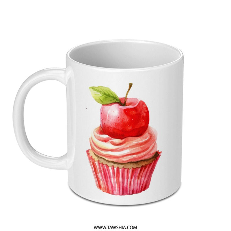 Apple Cupcake Mug, Watercolor Mug, Sweet Treat Coffee Mug, Dessert Lover Gift, Cute Mug, Unique Mug, Foodie Gift, Apple Art - Tawshia