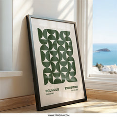 Bauhaus Exhibition Wall Art, Geometric Print, Abstract Art Poster, Mid Century Modern Decor, Green and Beige Wall Decor - Tawshia