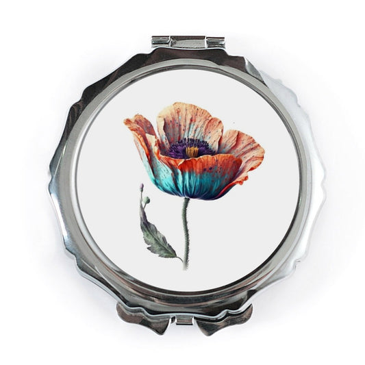 Floral Pocket Mirror, Colorful Poppy Flower, Cosmetic Mirror, Gift for Her, Makeup Mirror, Travel Mirror, Handbag Mirror - Tawshia