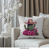 Cactus Cowboy Pillow, Western Decor Pillow, Pink Flowers Pillow, Desert Home Decor, Southwest Pillow, Floral Throw Pillow, Farmhouse Pillow - Tawshia