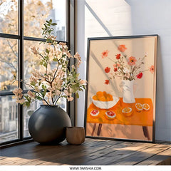 Orange Still Life Wall Art, Fruit and Flowers Print, Kitchen Art Decor, Modern Fine Art Print, Floral Still Life Painting - Tawshia