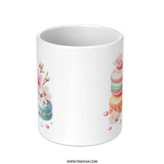 Macaron Mug, Floral Mug, Flower Mug, Coffee Mug, Tea Mug, Gift Mug, Dessert Mug, Pastel Colors, Pretty Mug, Sweet Treats Mug - Tawshia